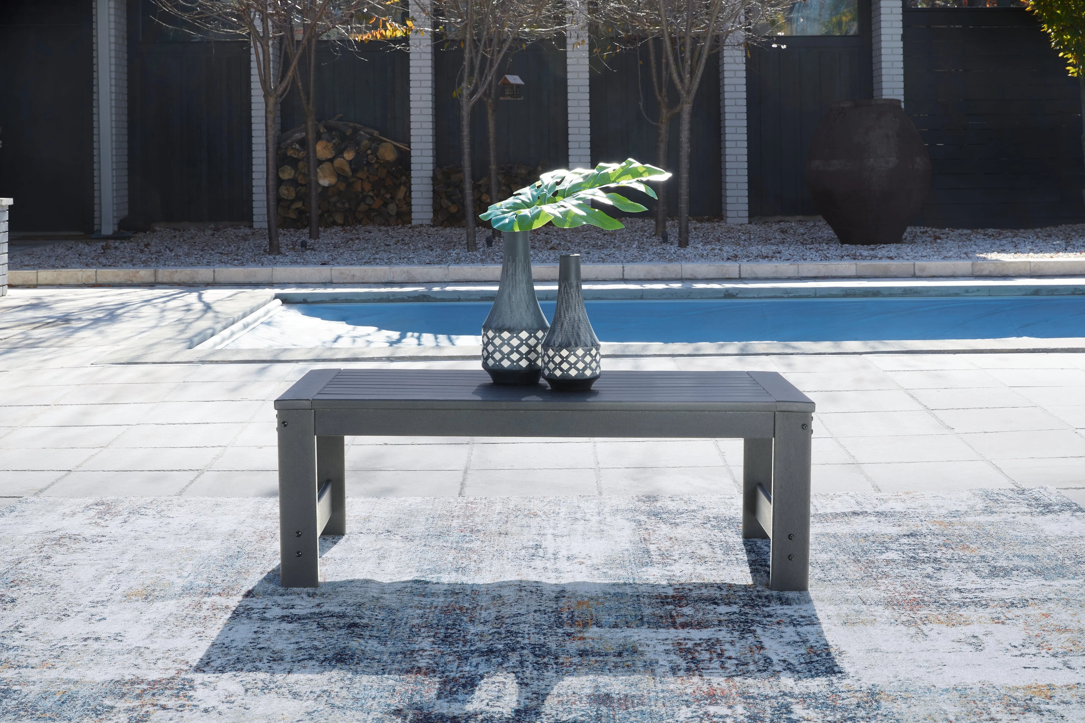 Amora Outdoor Coffee Table with 2 End Tables in Charcoal Gray
