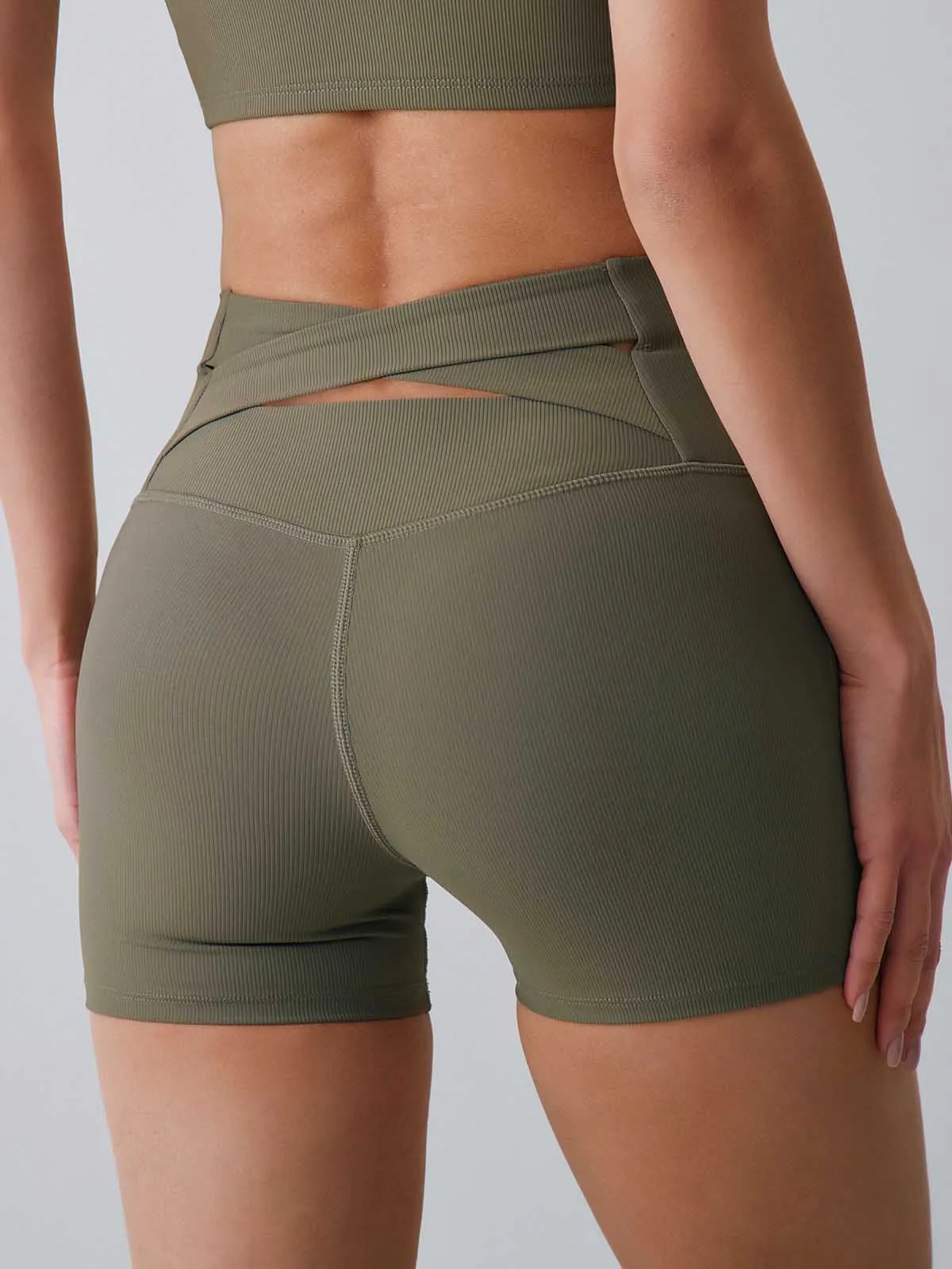 Army Green Cross Back Shorts 5”