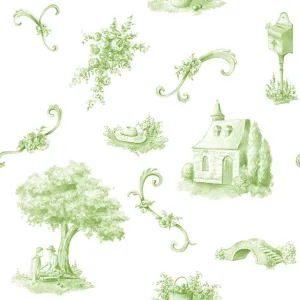 Bordeaux Toile Cotton Curtain Fabric - Green