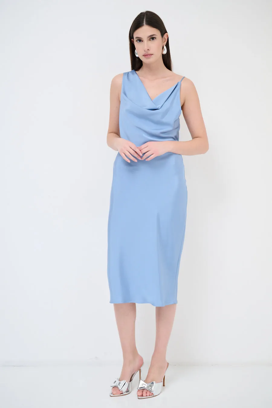 Draped cowl-neck midi dress wholesale