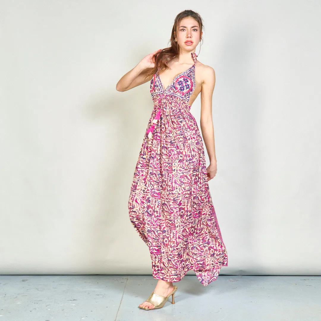 Embroidered boho maxi dress with tassels wholesale