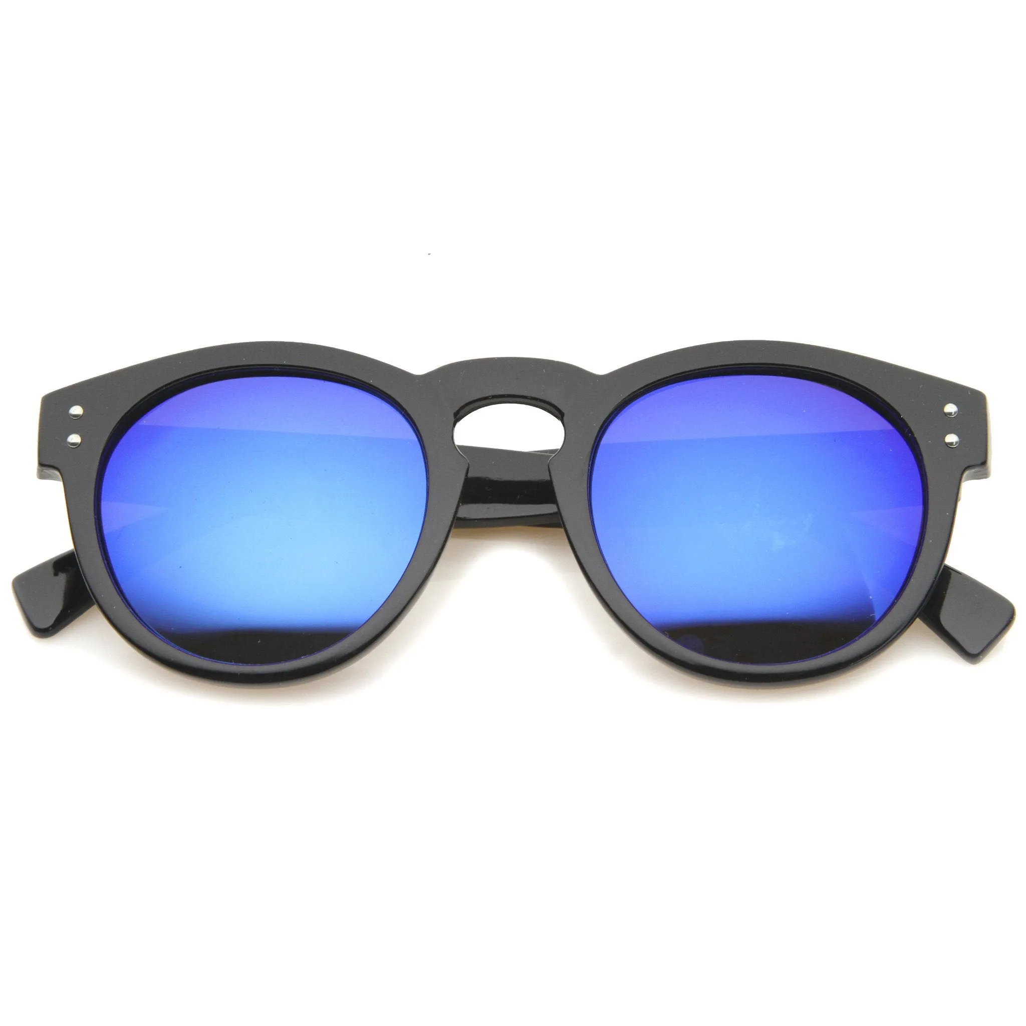 Euro Dapper P3 Horned Rim Round Mirror Lens Sunglasses A036
