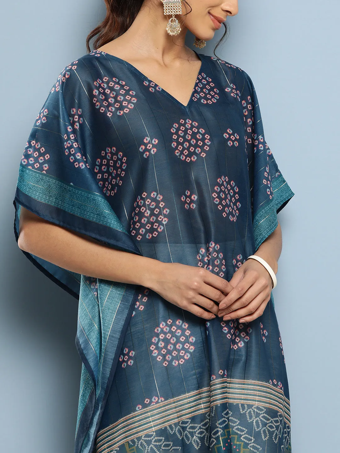Women Blue Silk Blend Kurta